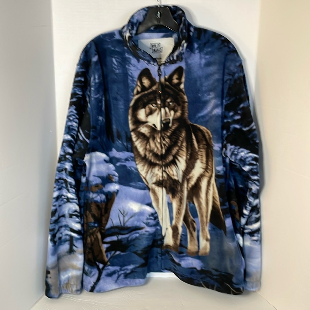 Wild Kind wolf full zip down fleece with pockets Men’s M NWT